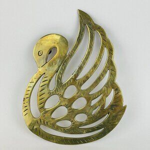 Trivet Wall Hanging Home Decor Brass Swan Footed Boho Vintage 9"